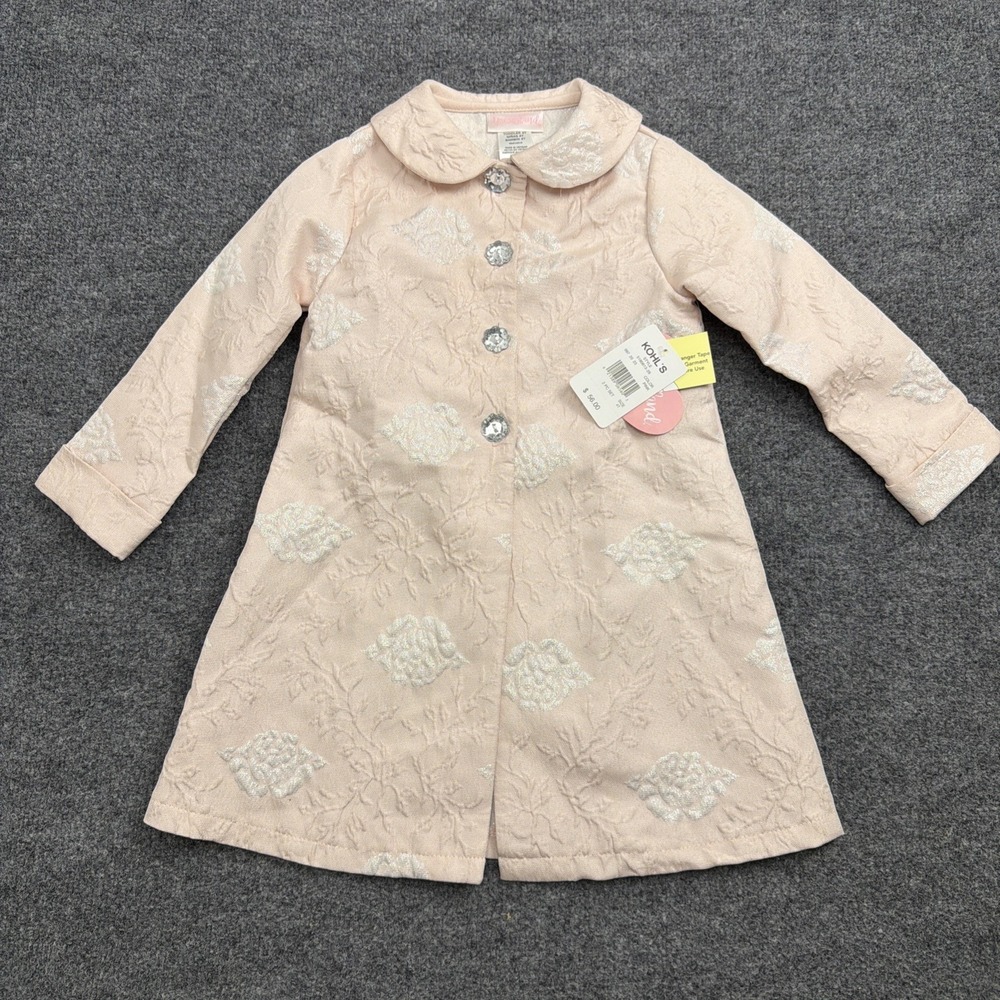 Youngland Toddler Girls Pink Jacquard Floral Dress Coat Peter Pan Collar Sz 4T